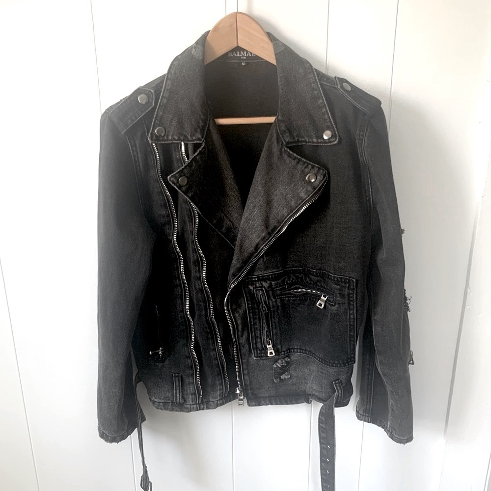 Balmain authentic denim moto jacket M